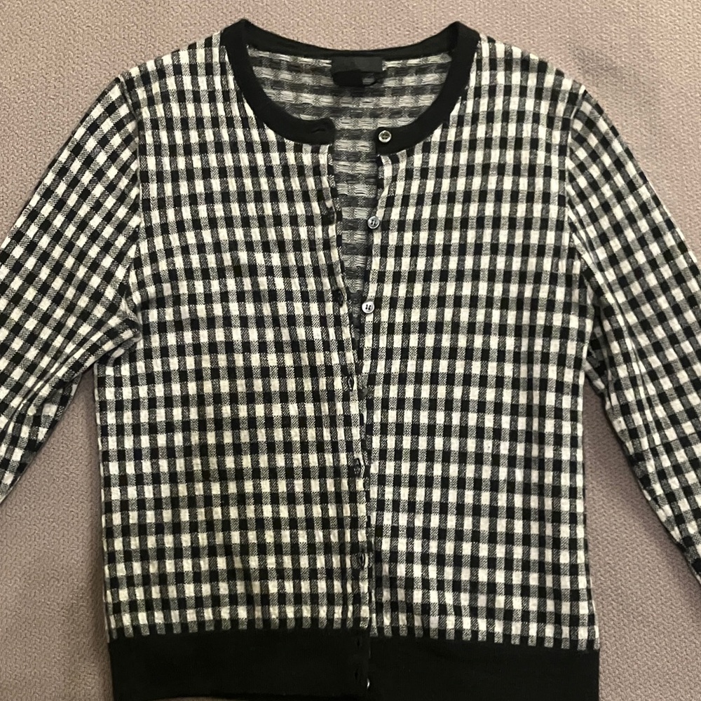 J Crew 100% Italian Featherweight Cashmere Gingham Cardigan Medium